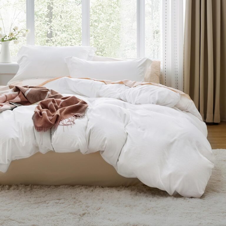 Bedsure Prewashed Duvet Cover Queen, Cotton-Like Soft Bedding Set, White