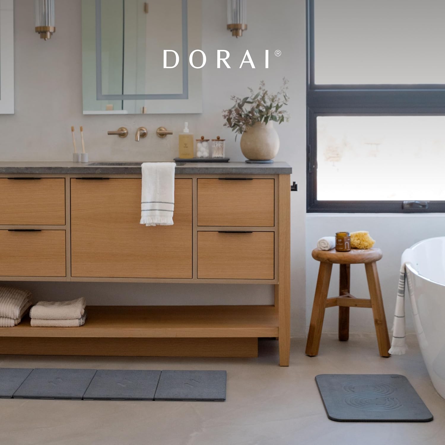 Dorai Home Stone Bath Mat - Premium Diatomaceous Earth Bath Floor Mats with Non-Slip Base, Fast-Drying Modern Shower Mat for Bathroom | Zen Slate - 23.6"x15.4" - Image 8
