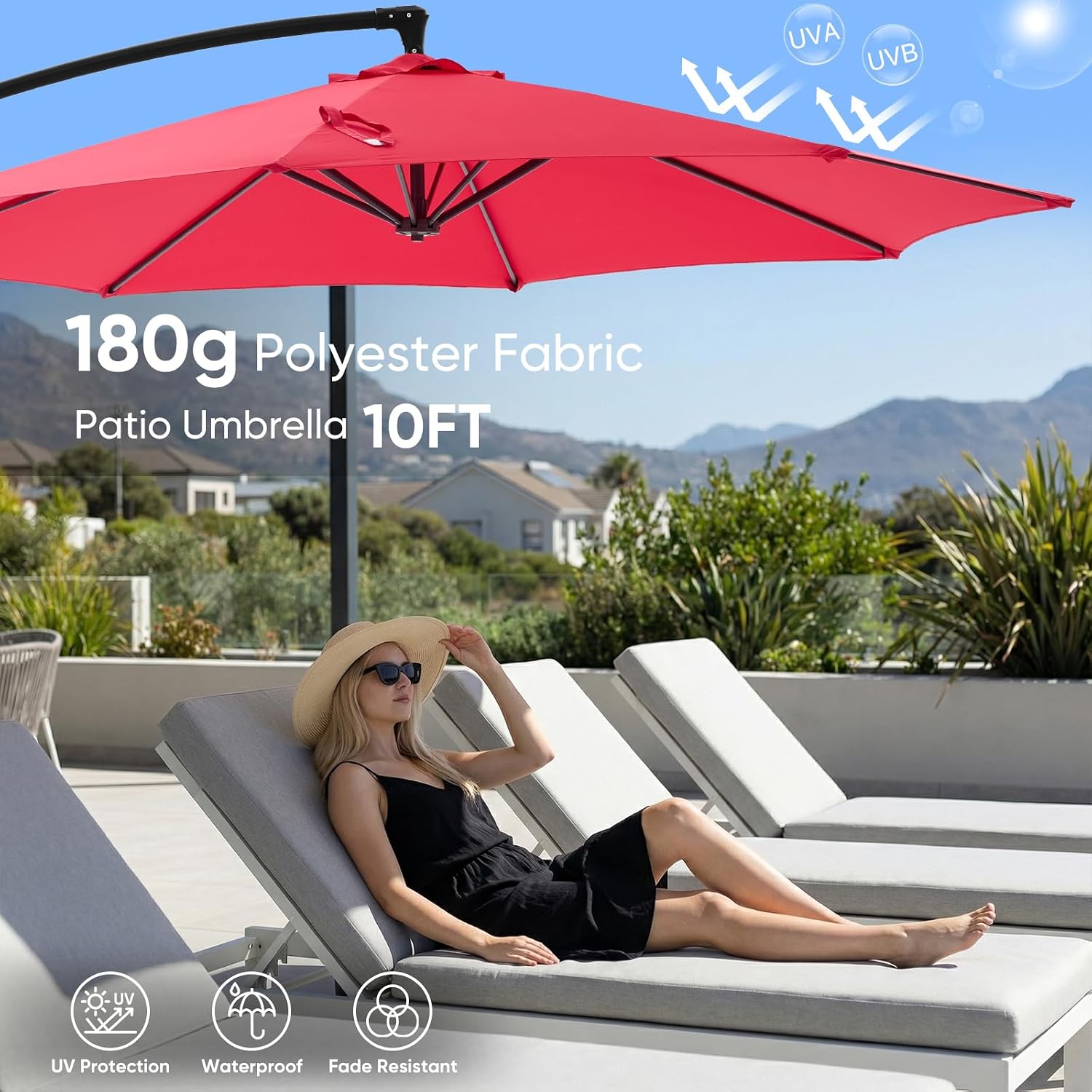 NEWBULIG 10FT Patio Umbrella, Cantilever Umbrella, UV Protection - Image 3