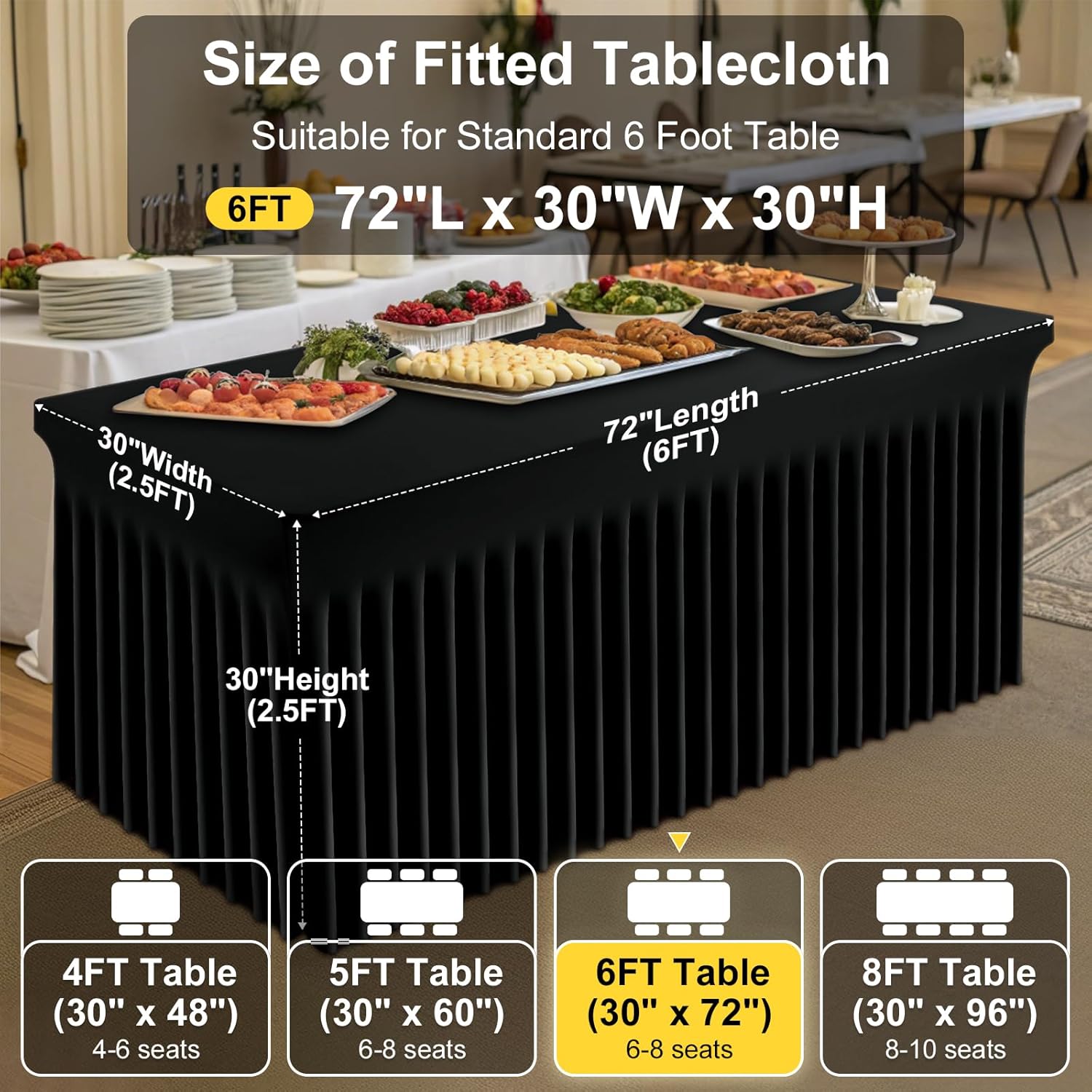Smiry 3 Pack Spandex Elastic Fitted Table Cloth Skirt for 6FT Table - Image 6