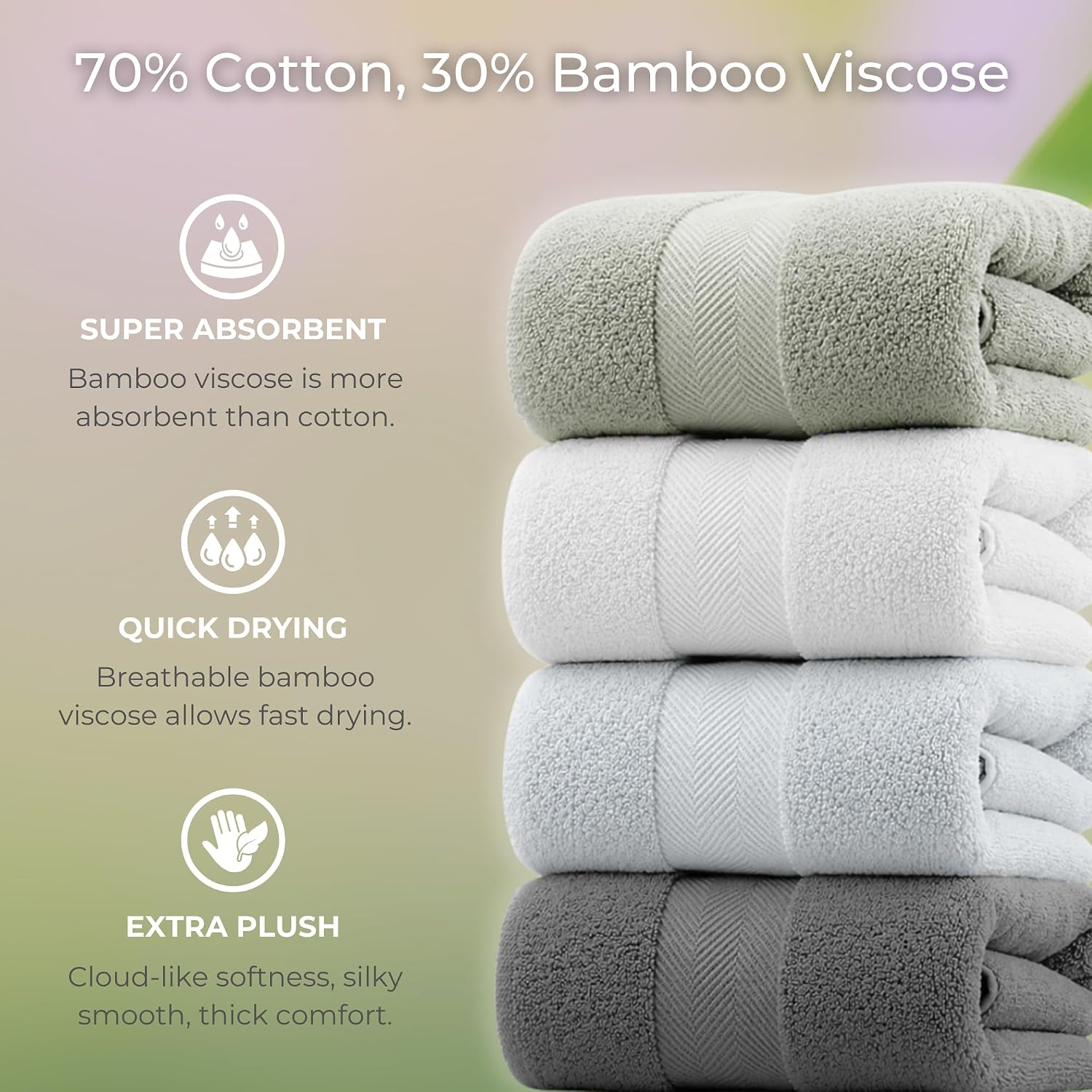 Viscose from Bamboo Bath Towels Set of 6 - Extra Plush 700 GSM Quick Dry Cotton Blend for Luxury Bathroom Comfort - Super Soft, Large, Absorbent - Graphite - Image 2