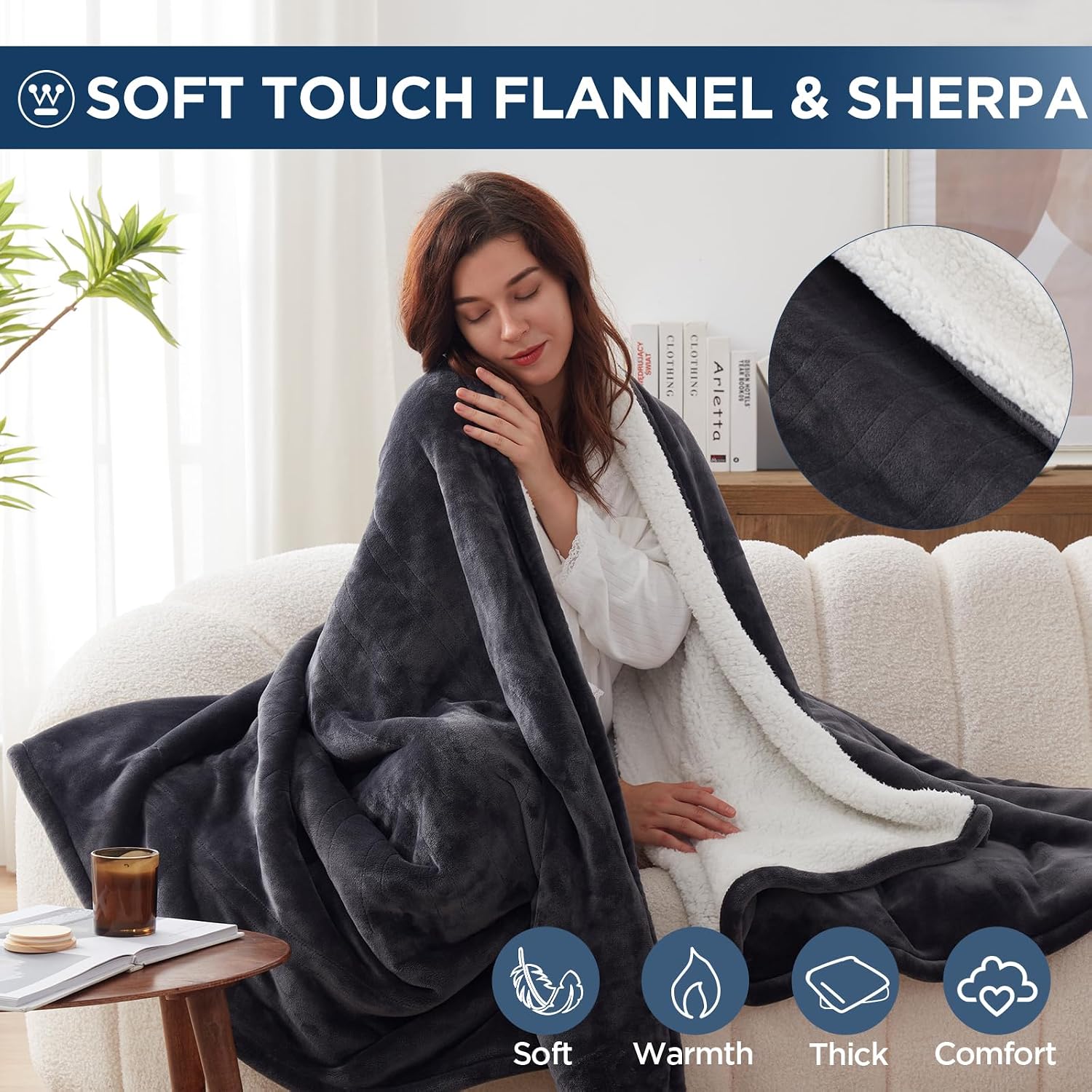 Westinghouse Heated Blanket Twin, 62"x84", Charcoal, ETL Certified - Image 5
