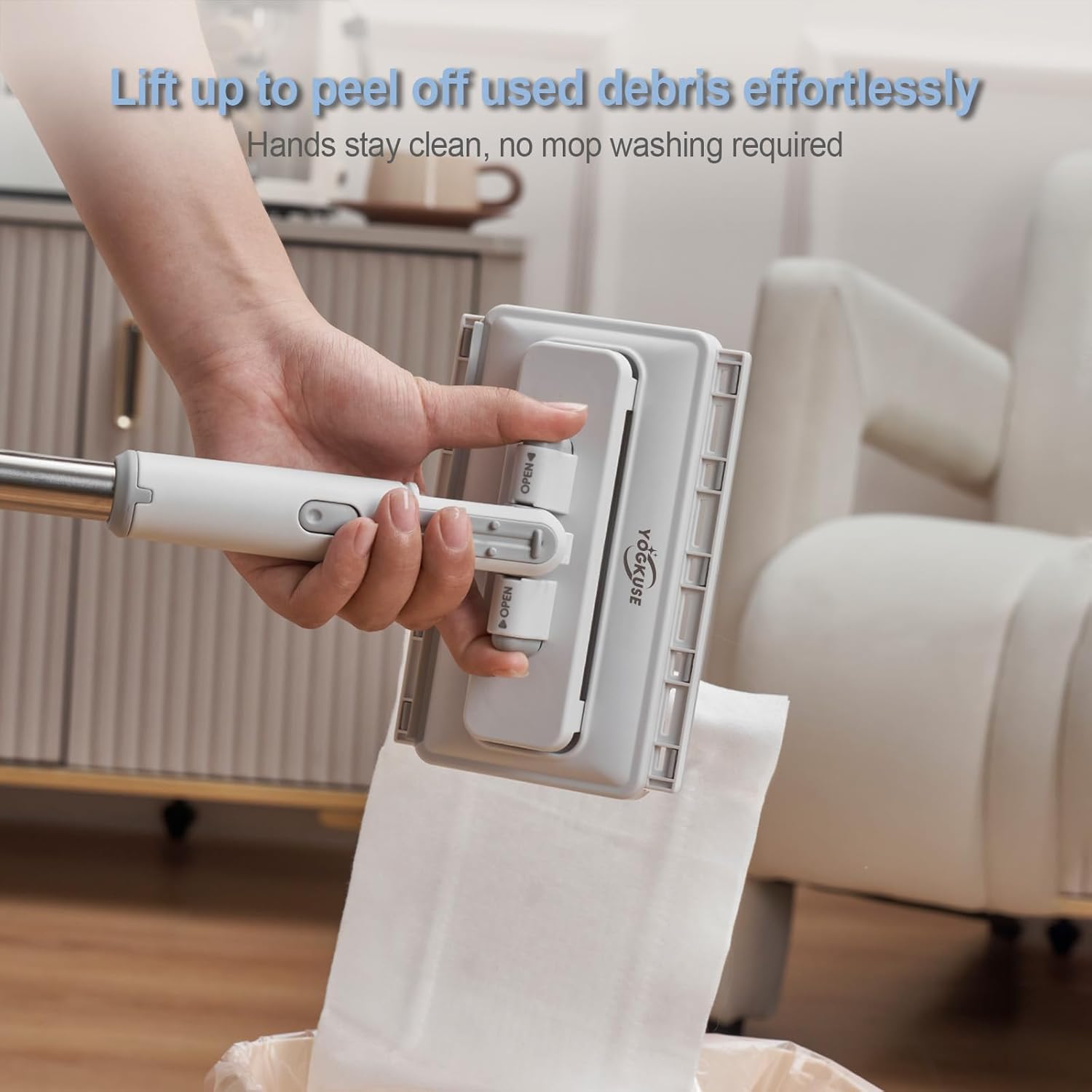 Pawnexa Mop,Clamp Mop,Hands Free Multi Purpose Flat Mops with Squeegee,Snap Grip Mini Mops Use Any Cloth,Zero Touch Dirty Cloth Release,for Whole House Cleaning(31”Handle,6 Cloths) - Image 4
