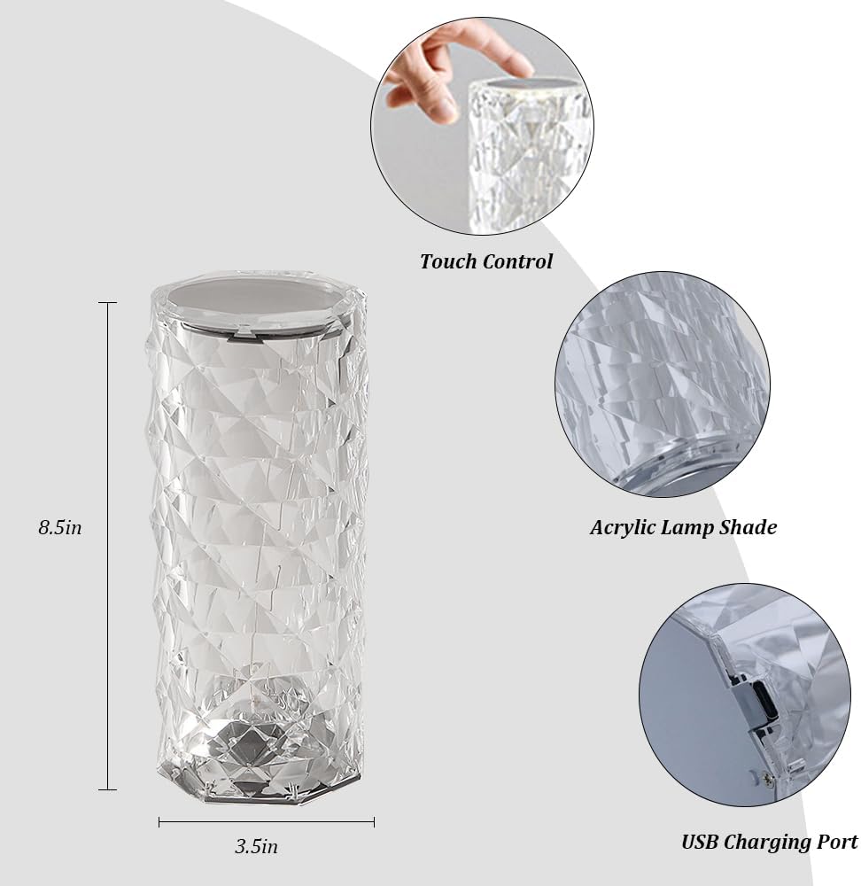 Portable Crystal Table Lamp,16 Color Touch Control Rechargeable Lamp,Crystal Bedside Lamp,Night Light,Room Decor Desk Lamp,Bedroom,Living Room,Kitchen,Dining Room Lamp(Blue) - Image 8