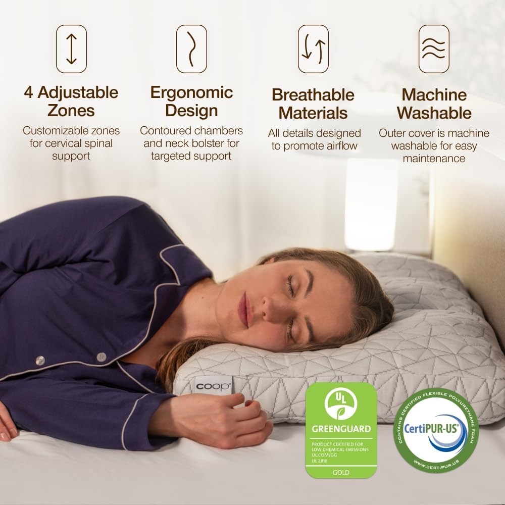 Coop Home Goods Adjustable Orthopedic Pillow King, Ergonomic Cervical Neck Support, Memory Foam Pillows for Side & Back Sleepers, Breathable, Washable Cover, GREENGUARD & CertiPUR-US Certified - Image 4