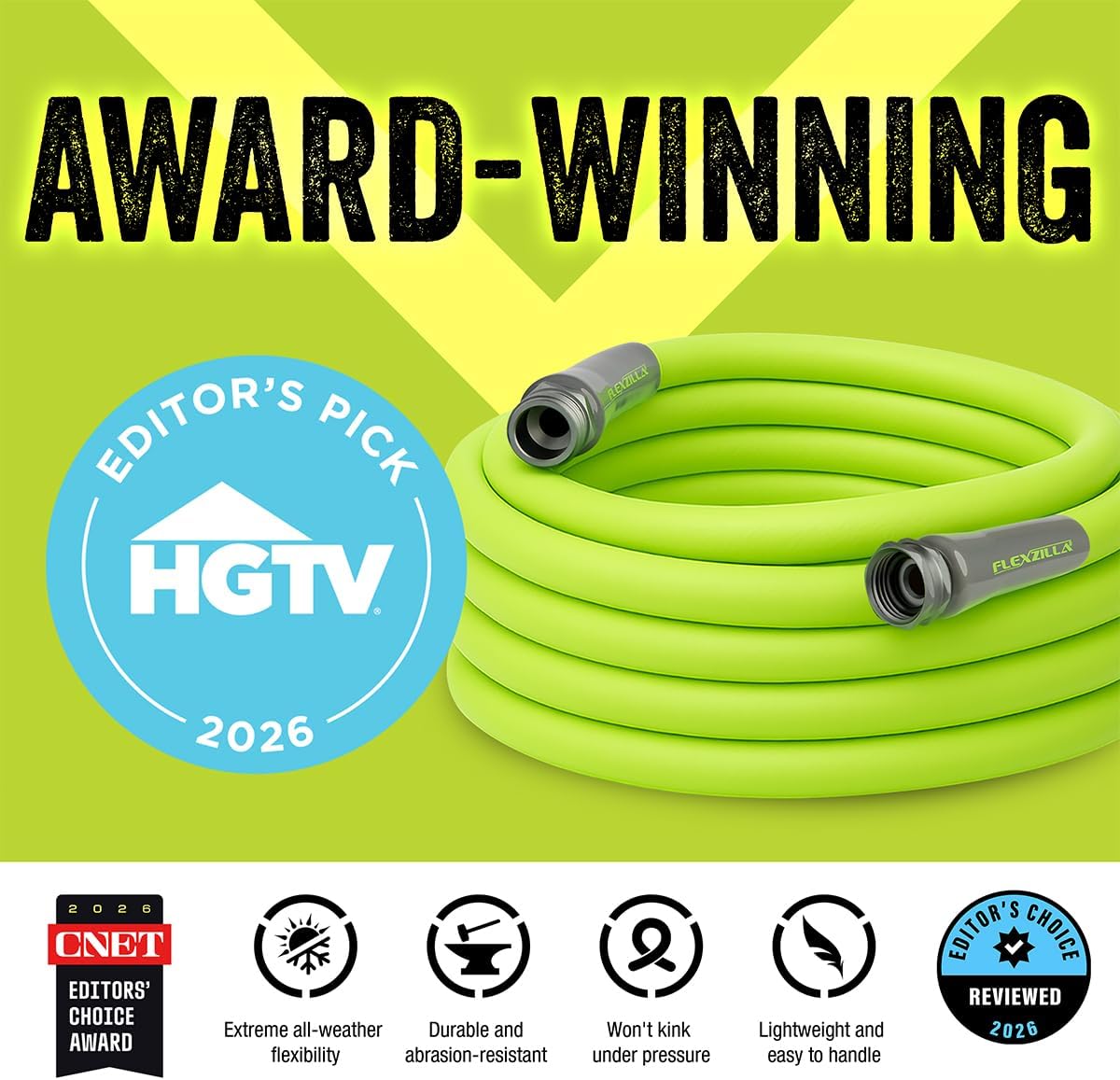 Flexzilla Garden Hose 5/8 in. x 100 ft., Lightweight All-Weather Water Hose, Durable and Flexible, Leak-Free Connections - Image 2