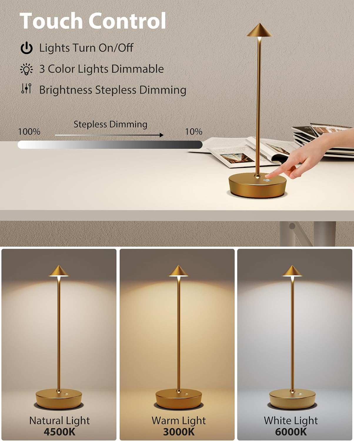 Cordless Table Lamp Rechargeable 6000mAh Battery Outdoor LED Light - Image 3