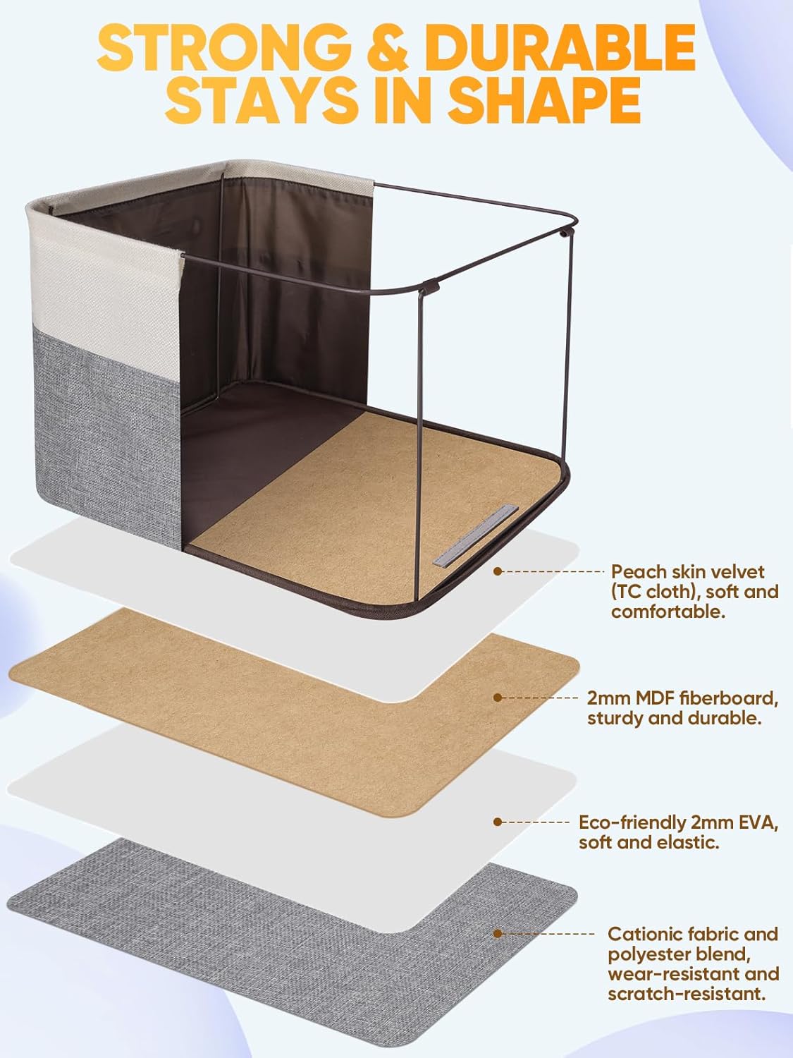 BALEINE 1 Pack Fabric Closet Storage Bins for Shelves, Linen Closet Organizers and Storage, Decorative Baskets for Organizing, Shelf, Clothes, Home, Office (Grey, 12"x8"x8") - Image 3