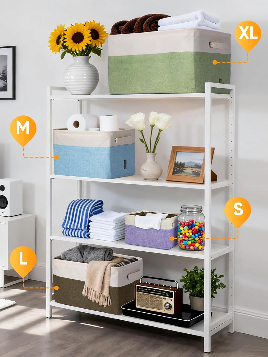 BALEINE 1 Pack Fabric Closet Storage Bins for Shelves, Linen Closet Organizers and Storage, Decorative Baskets for Organizing, Shelf, Clothes, Home, Office (Grey, 12"x8"x8") - Image 4