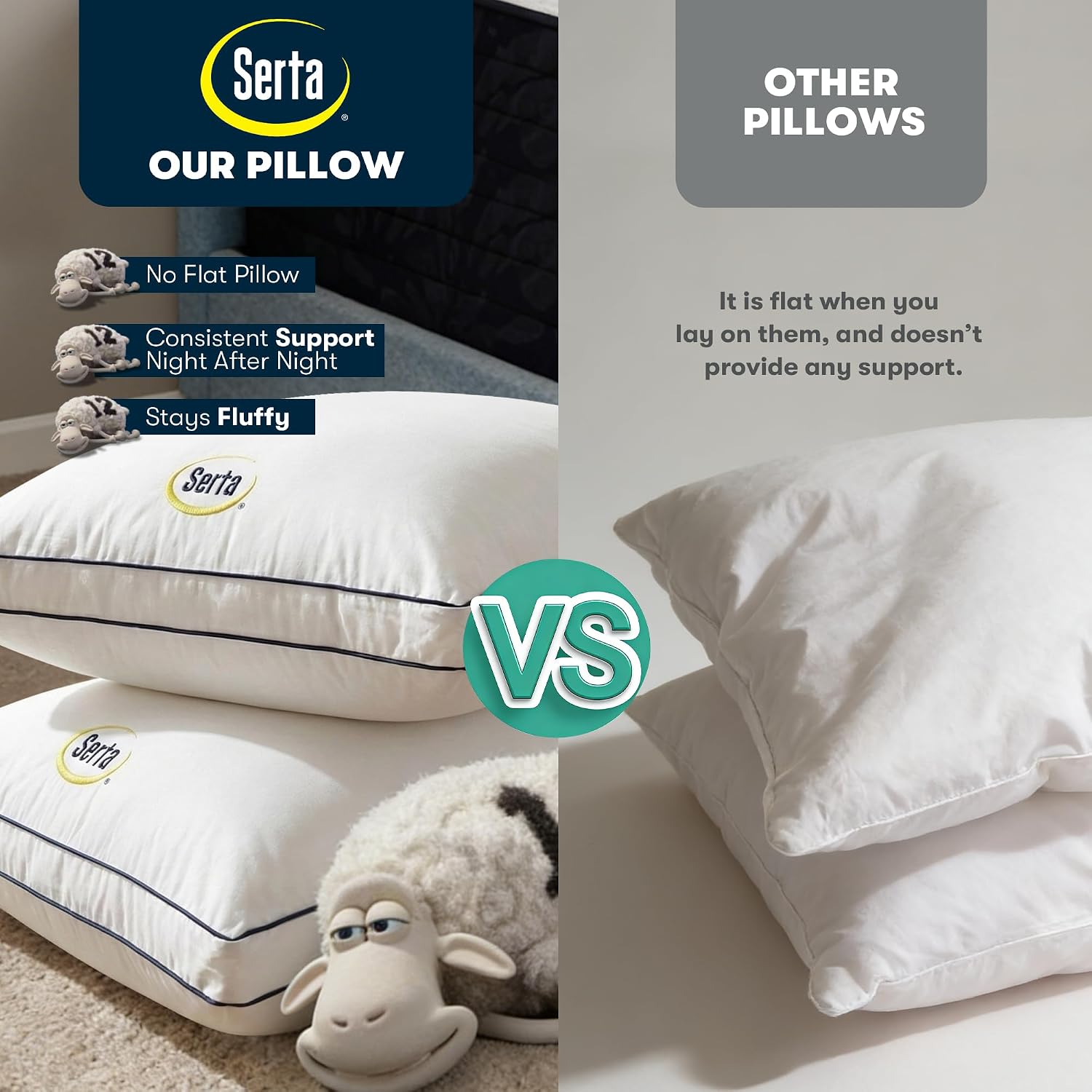 Serta Hotel Collection Bed Pillows King Size Set of 2, 18"x34" - Image 3