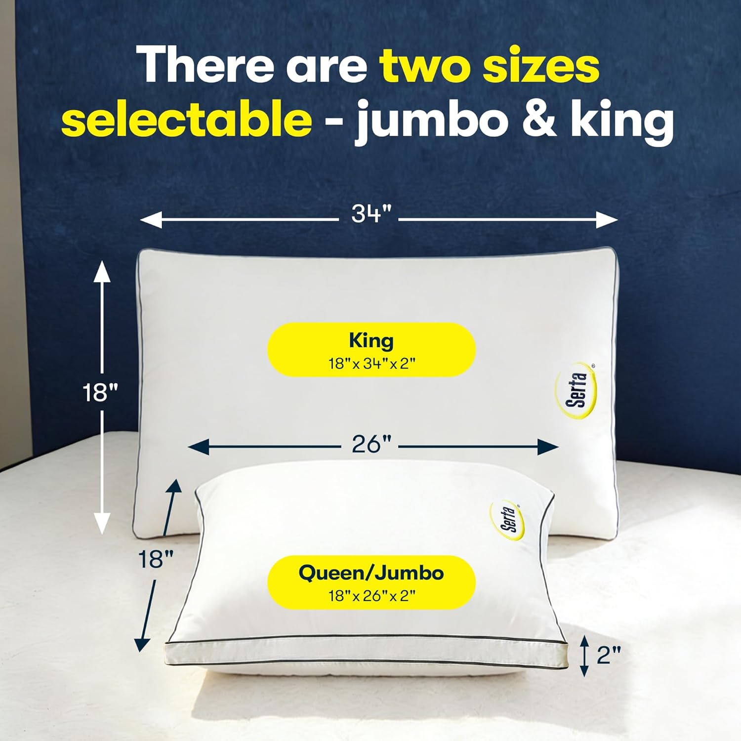 Serta Hotel Collection Bed Pillows King Size Set of 2, 18"x34" - Image 6
