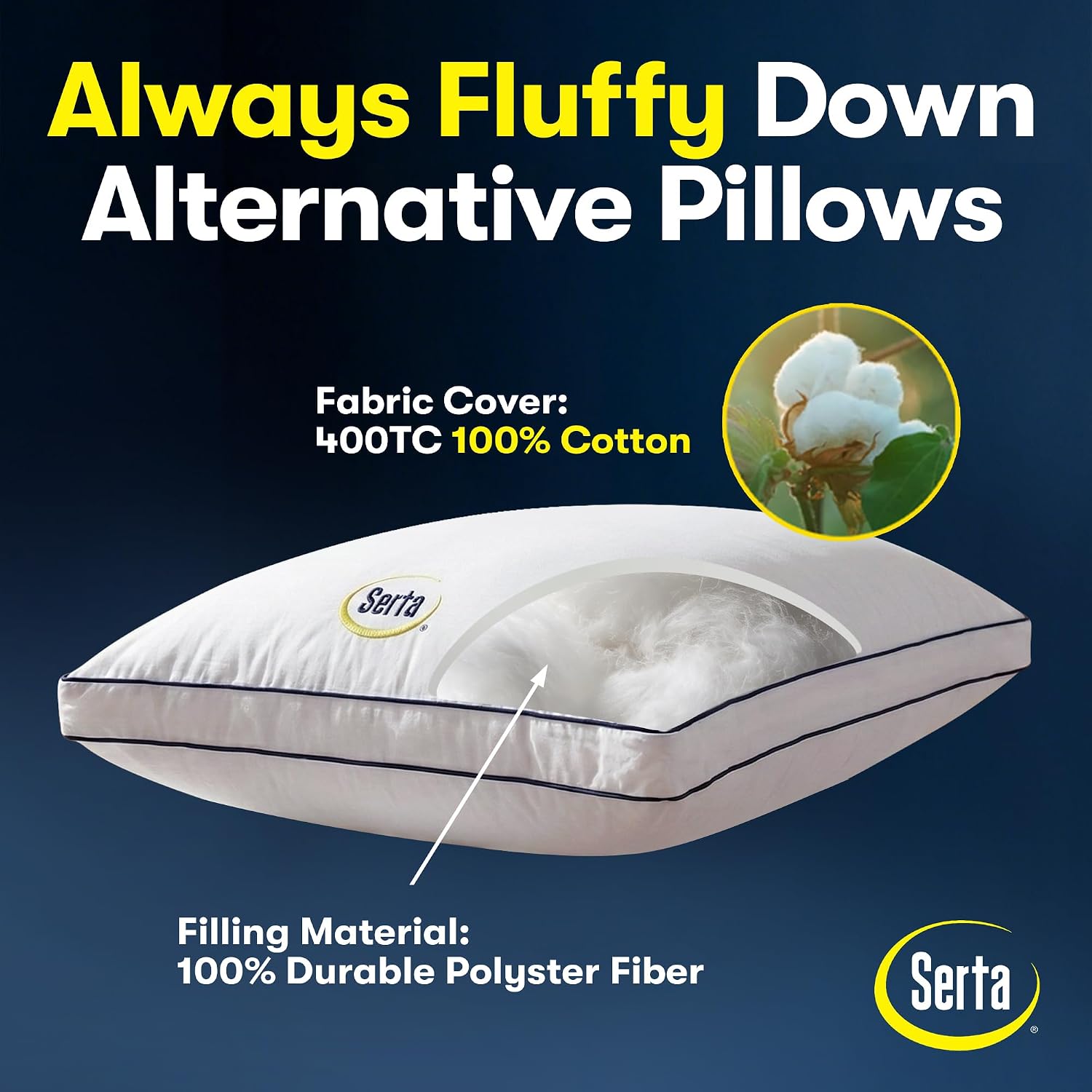 Serta Hotel Collection Bed Pillows King Size Set of 2, 18"x34" - Image 7
