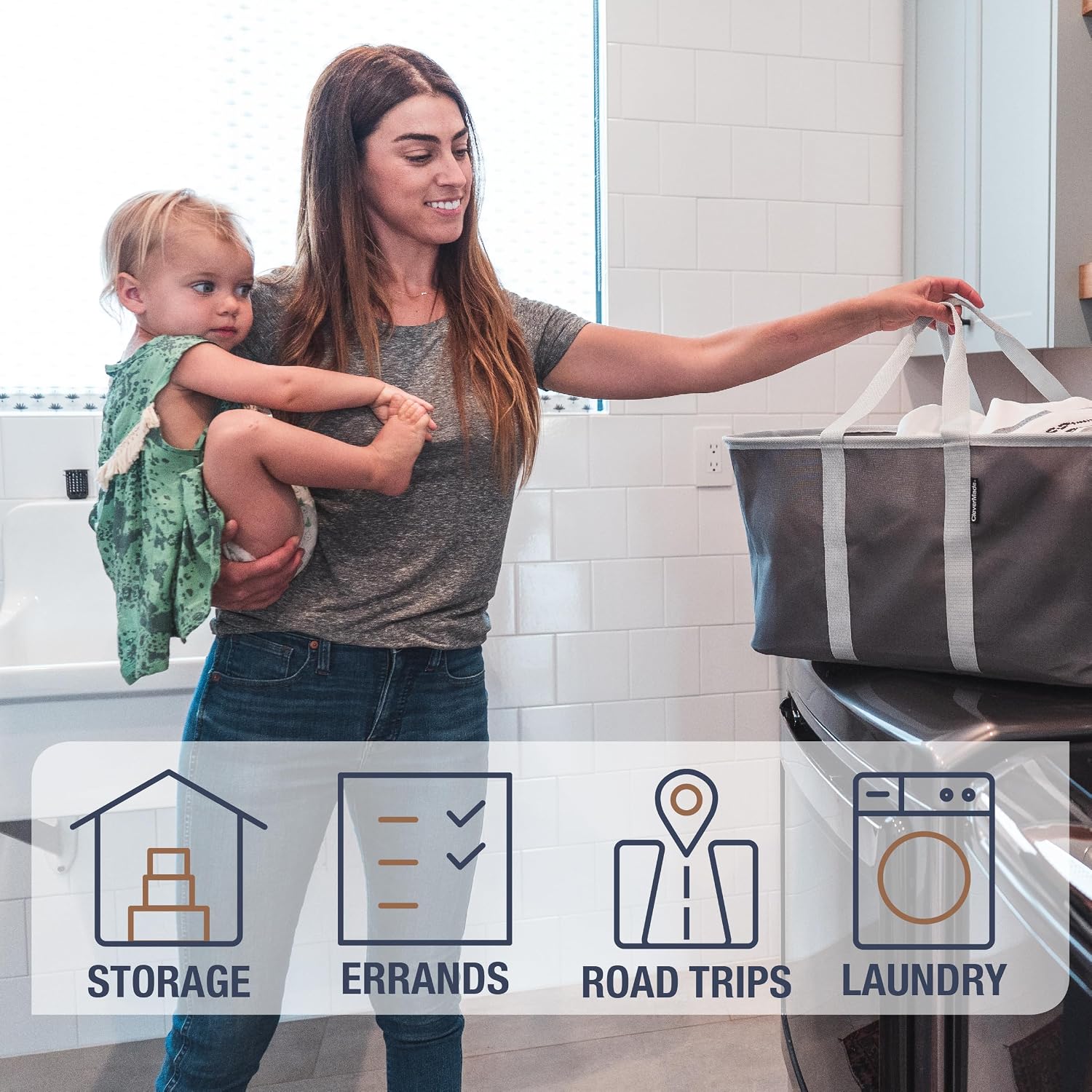 CleverMade Collapsible Laundry Baskets, 50L Tote 2 Pack, Denim - Image 3