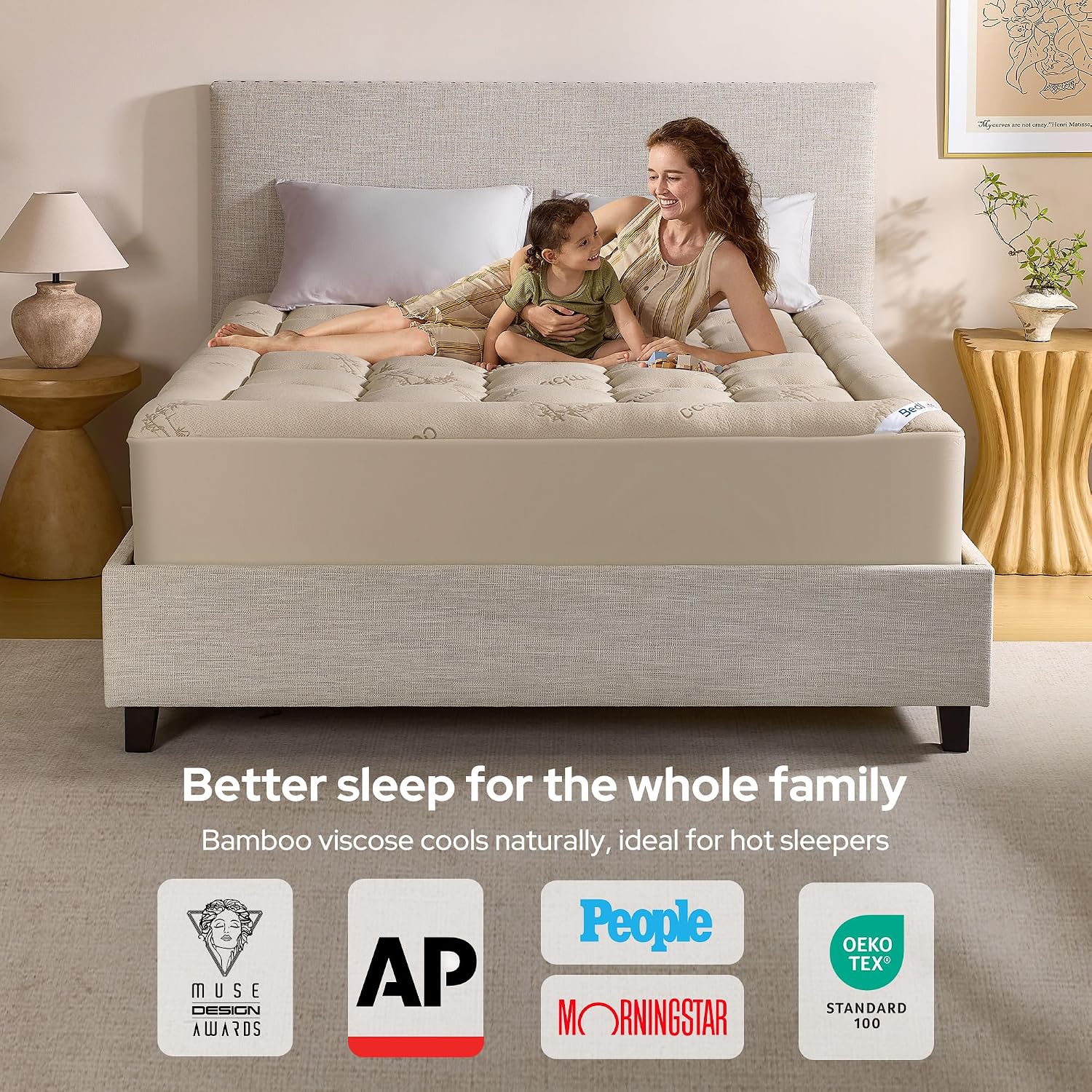 BEDLORE California King Mattress Topper, Thick Soft Pillow Top Bed Topper - Image 2