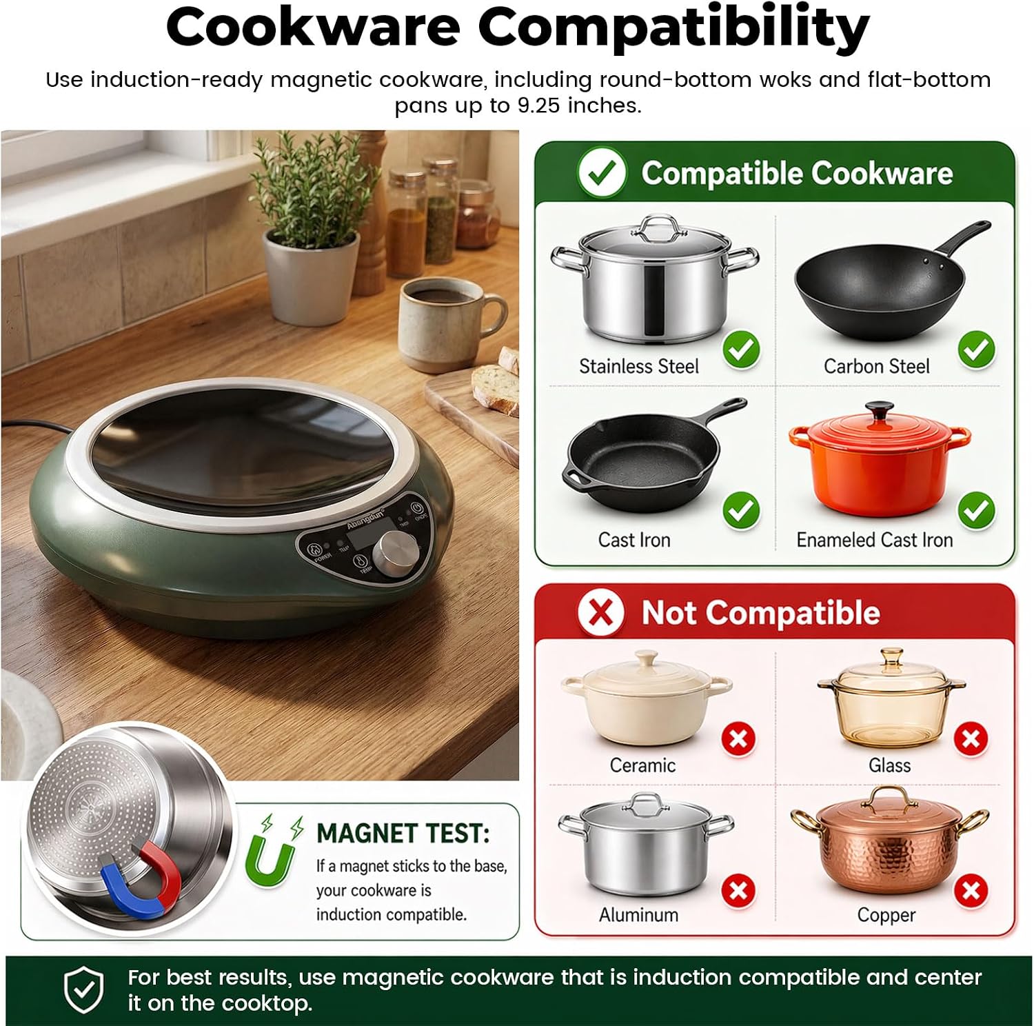 1700W Concave Induction Wok Burner, 120V Electric Wok Cooker - Image 5