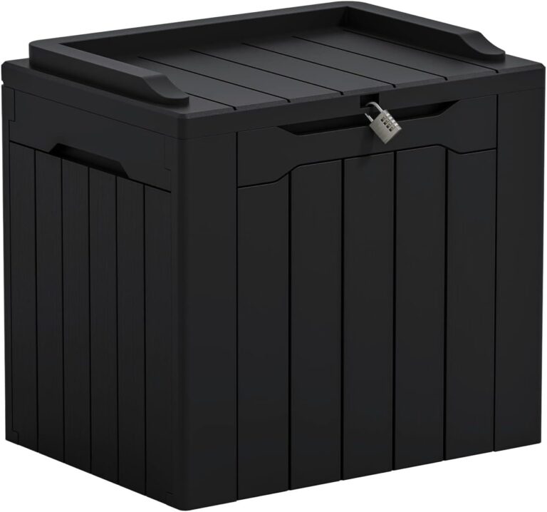 Greesum Outdoor Storage Box 31 Gallon Storage Box with Lid for Patio Furniture, Garden Tools, Pool Supplies, Waterproof and UV Resistant, Lockable, Dark Black