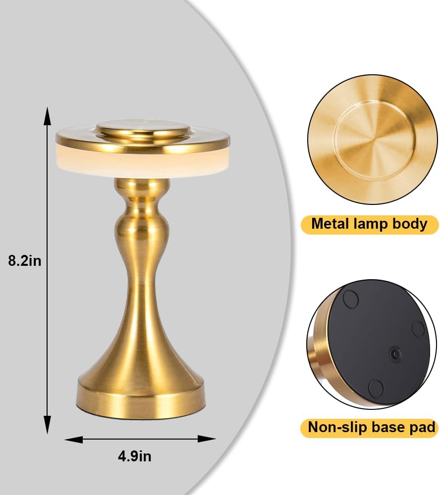 Portable Metal LED Table Lamp,Cordless Battery Table Lamp,3 Color Touch Control Rechargeable Desk Lamp,3-Levels Brightness Bedside Battery Lamp,Night Light - Image 5