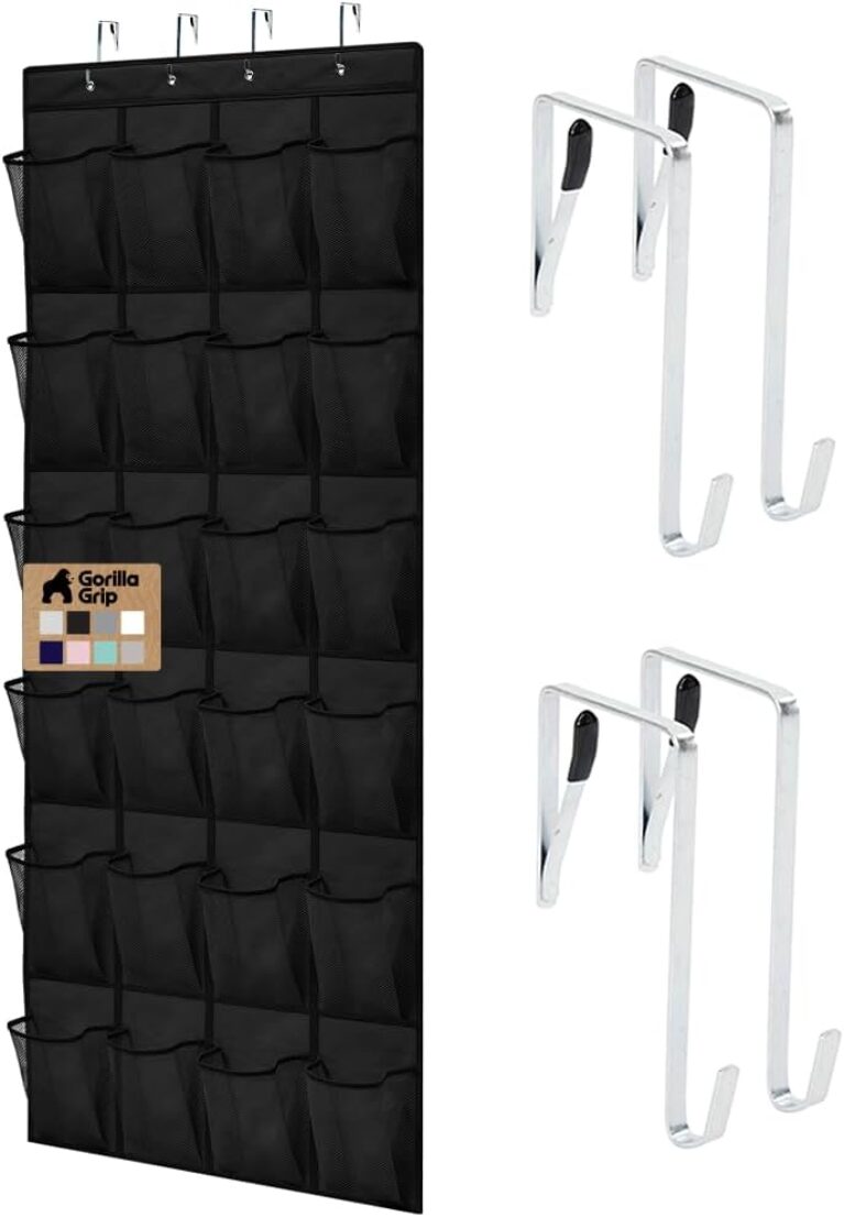 GORILLA GRIP Over the Door Shoe Organizer, 24 Large Pockets, Black