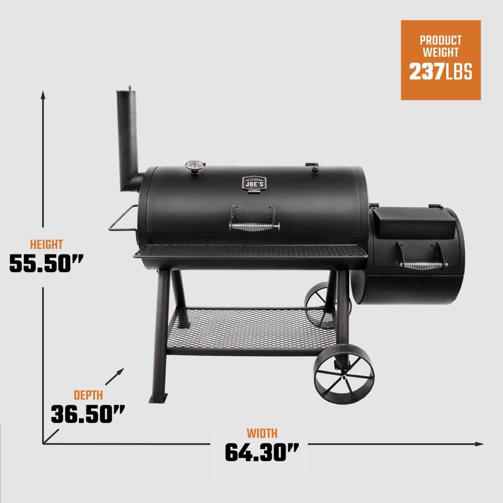 Oklahoma Joe's Longhorn Offset Charcoal Smoker and Grill with 1060 sq. in. Cooking Area in Black - Image 7