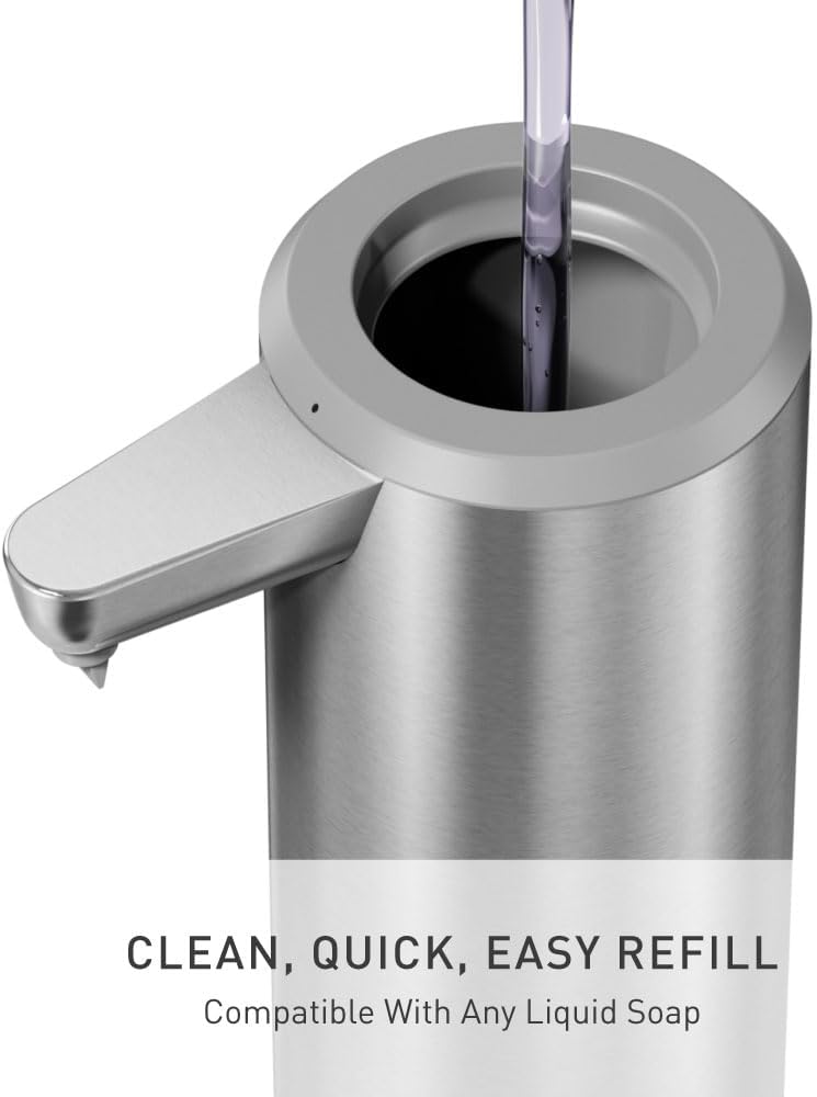 simplehuman Liquid Sensor Pump, 9 oz Automatic Soap Dispenser for Kitchen and Bathroom, Touchless Motion Sensor, Variable Dispense, Rechargeable, No-Drip Spout, High-Grade Brushed Stainless Steel - Image 4