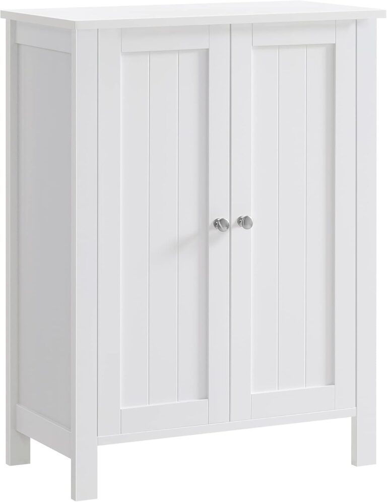 VASAGLE Bathroom Floor Storage Cabinet, Adjustable Shelves, Cloud White