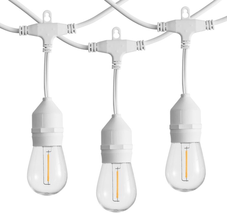 SUNTHIN 50FT White Outdoor String Lights with 16 1W LED Bulbs