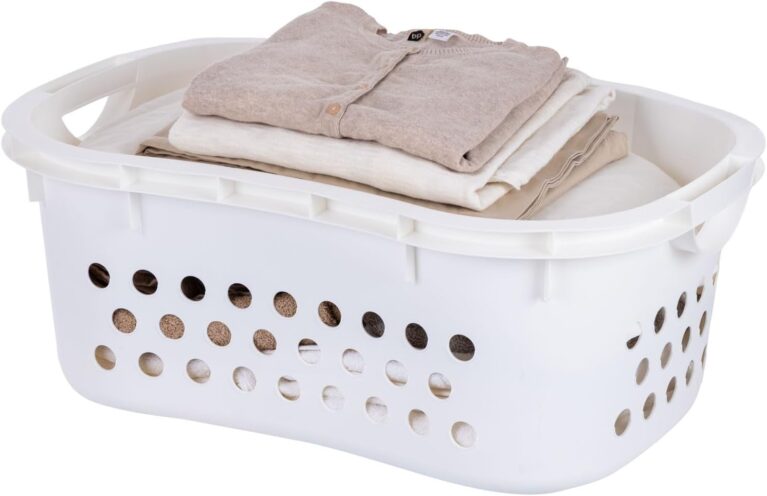 IRIS USA Plastic Laundry Basket 1.5 Bushel (50L), Built-In Handles, White