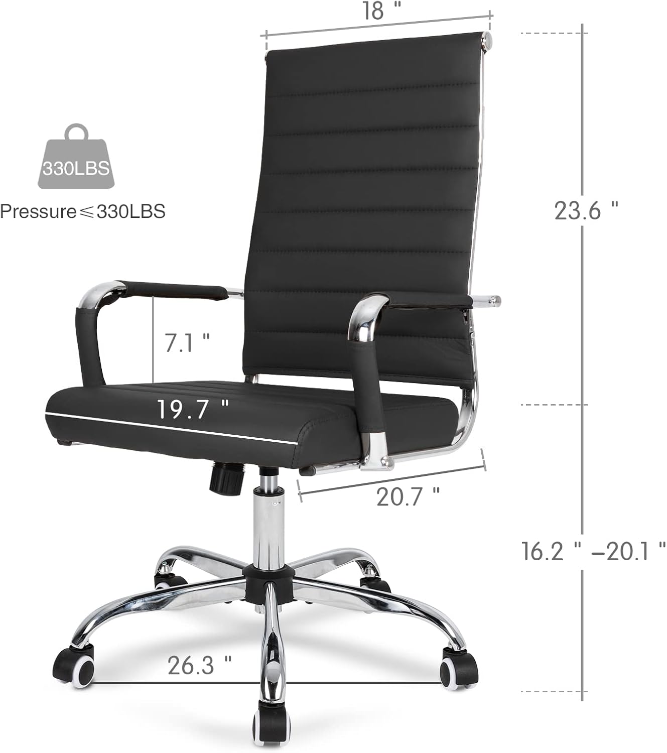 Home Office Chair Ribbed, Modern Leather Conference Room Chairs, Ergonomic Office Desk Chair, High Back Executive Computer Chair, Adjustable Swivel Chair with Arms (Black) - Image 3