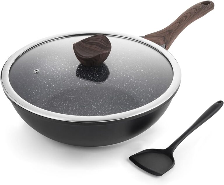 Kordisen Nonstick Wok with Lid, 12 Inch Woks & Stir-fry Pans, Granite Stone Coating for Cooking, Induction Cookware, Compatible with All Stovetops, PFOA Free