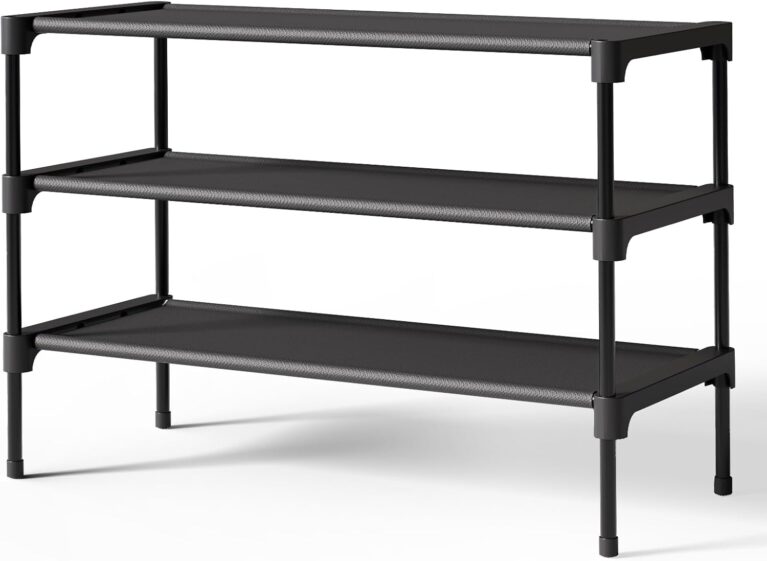 Kitsure Shoe Rack - Non-Woven Shoe Rack Shelf, 27.5" Wide - 3 Tier, Black
