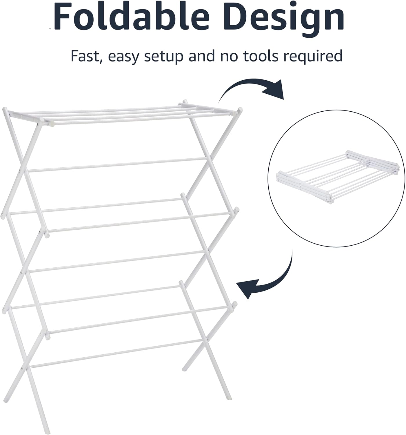 Amazon Basics Foldable Portable Clothes Drying Rack for Indoor Air Drying, Collapsible Design, 14.5" D x 29.5" W x 41.8" H, White - Image 3