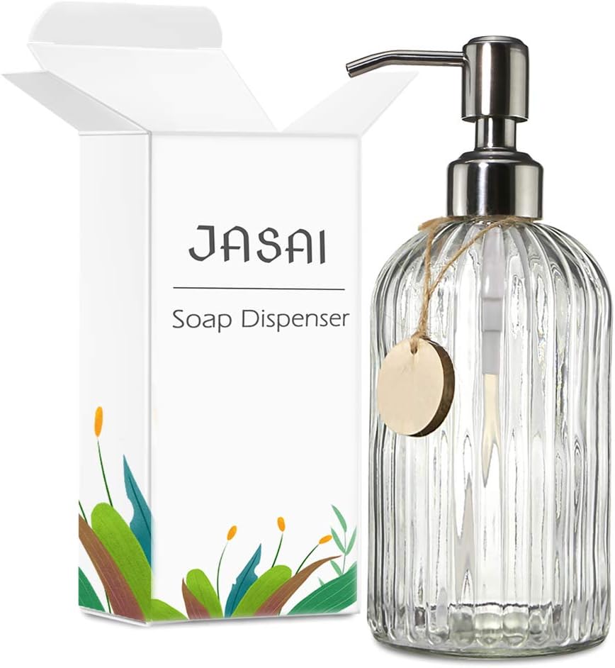 JASAI 18 Oz Clear Glass Soap Dispenser with Rust Proof Stainless Steel Pump - Image 8