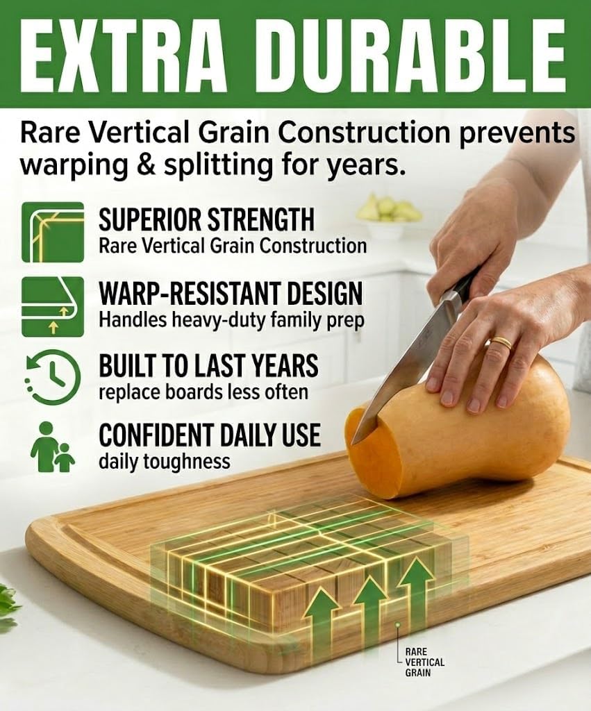 INDESTRUCTIBLE Bamboo Cutting Board (Extra Large) with Vertical Grain Strength Technology - Non Toxic, Spacious and Lightweight 18" XL Chopping Board Gift - Replacements for Life - Image 2