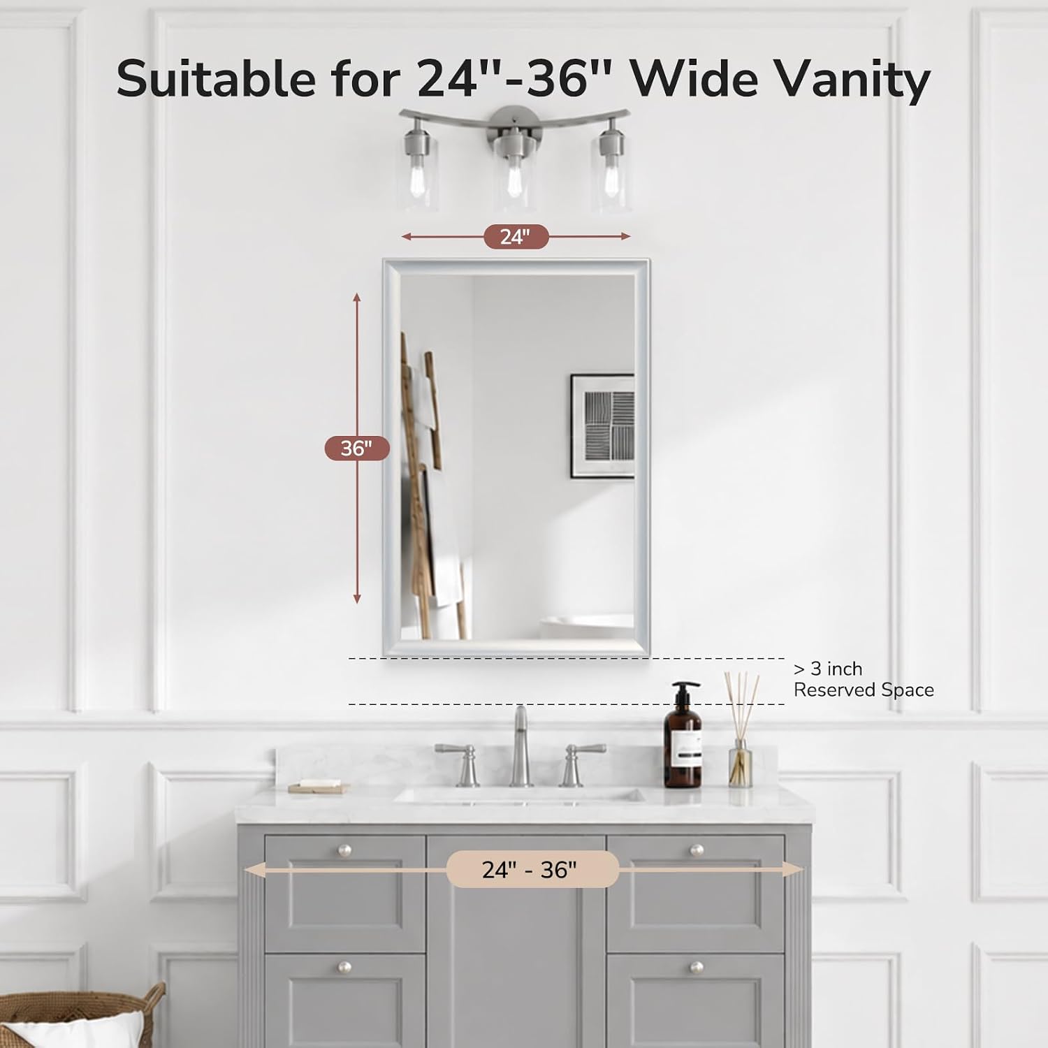 USHOWER 24x36 Inch Brushed Nickel Bathroom Mirrors for Over Sink - Image 2