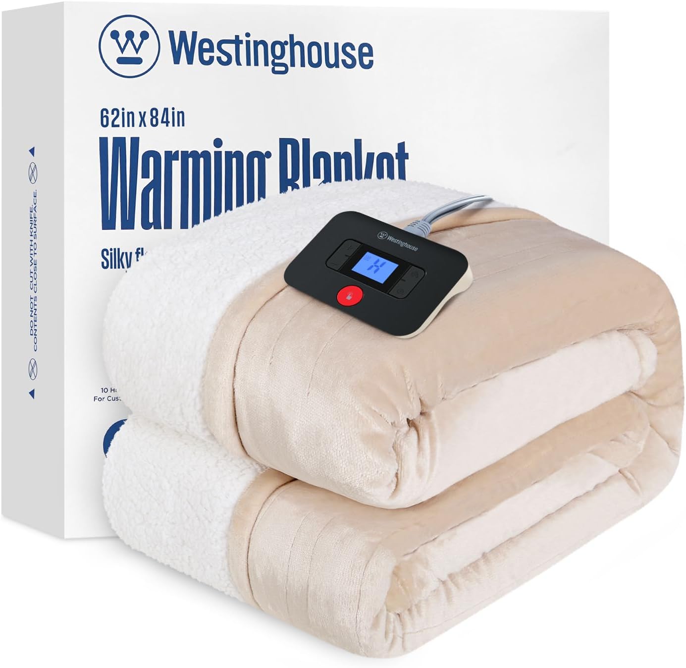Westinghouse Heated Blanket Twin, 62"x84", Beige, ETL Certified
