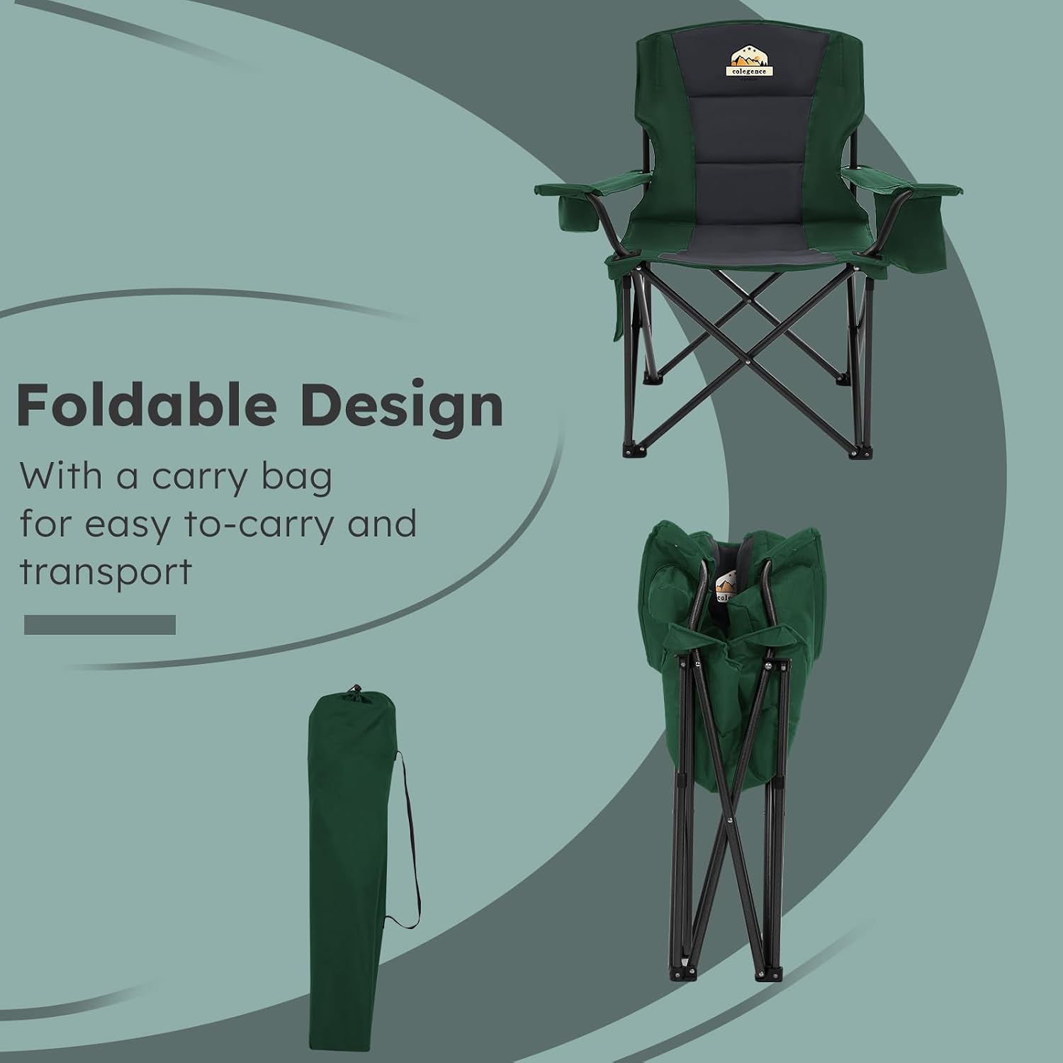 Colegence Oversized Heavy Duty Camping Chairs, 2 Pack, 450 lb, Green - Image 6