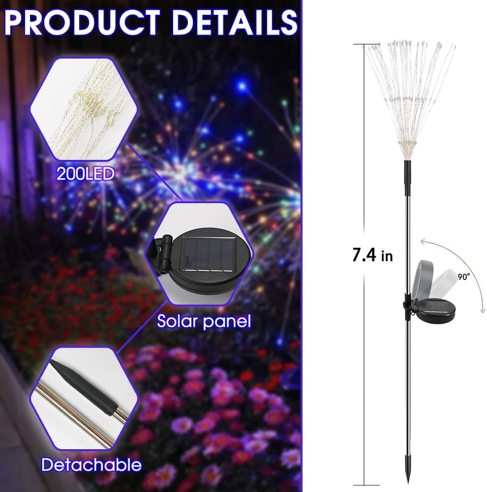 HPUFKOT Solar Garden Lights Outdoor,Waterproof Garden, 2PC 200 LED Twinkling Firework Lights Decorative with 8 Modes,Decor for Yard Patio Pathway Lawn for Yard Outside Fairy Decorative - Image 5