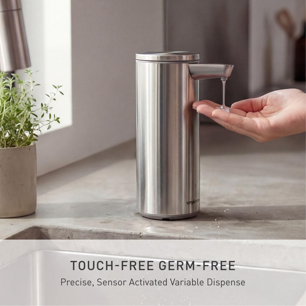 simplehuman Liquid Sensor Pump, 9 oz Automatic Soap Dispenser for Kitchen and Bathroom, Touchless Motion Sensor, Variable Dispense, Rechargeable, No-Drip Spout, High-Grade Brushed Stainless Steel - Image 3