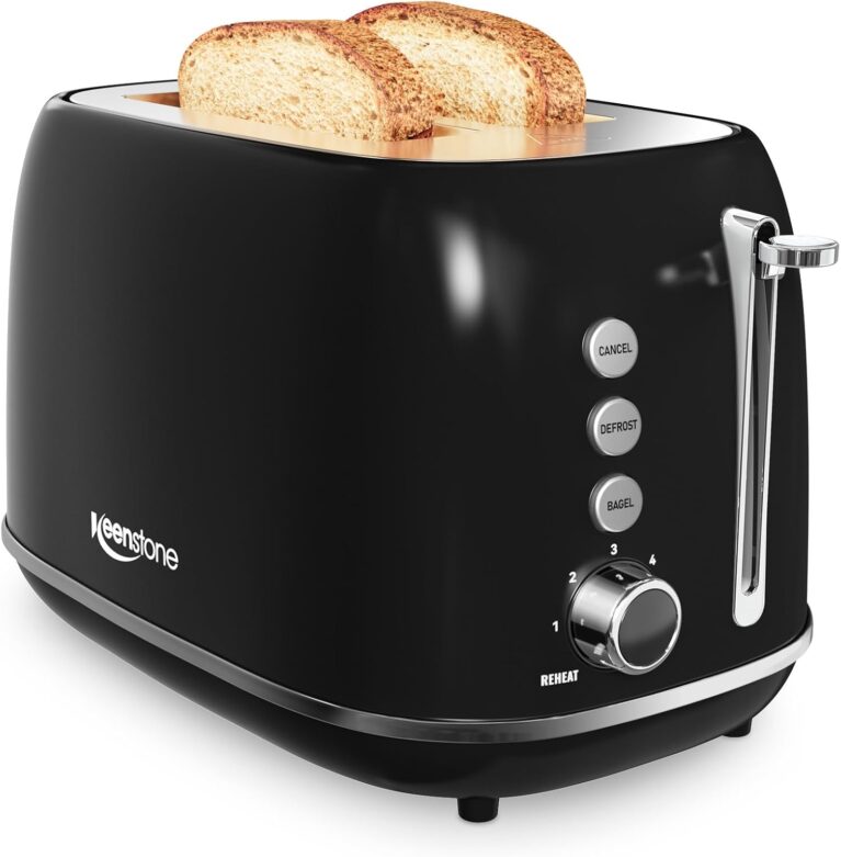 2 Slice Retro Stainless Steel Toaster with Bagel, Cancel, Defrost Function and 6 Bread Shade Settings Bread Toaster, Extra Wide Slot and Removable Crumb Tray (Black)