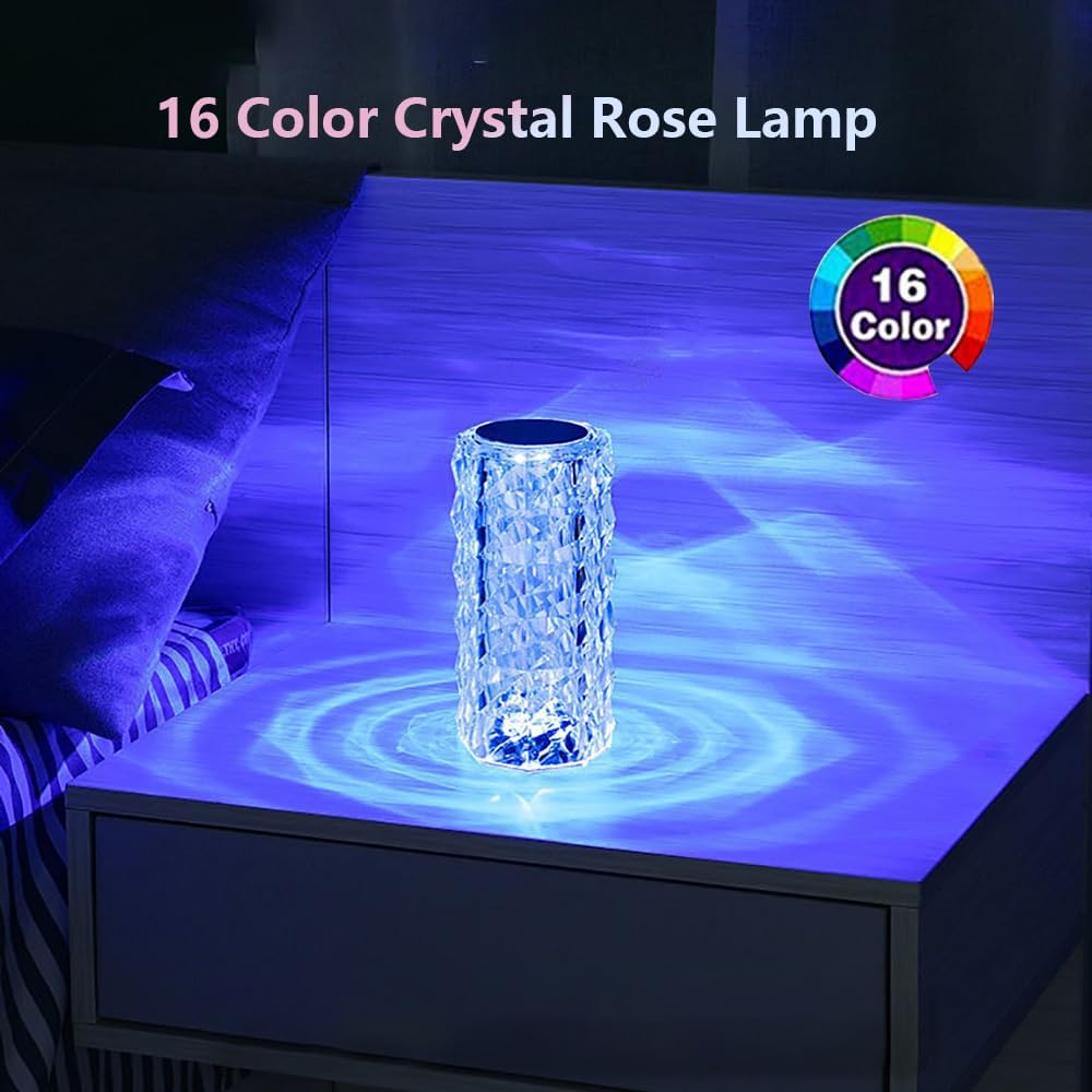 Portable Crystal Table Lamp,16 Color Touch Control Rechargeable Lamp,Crystal Bedside Lamp,Night Light,Room Decor Desk Lamp,Bedroom,Living Room,Kitchen,Dining Room Lamp(Blue) - Image 2