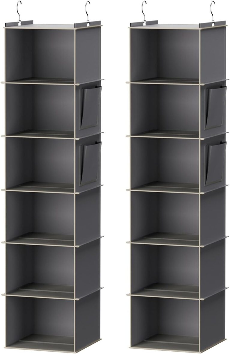 YOUDENOVA Hanging Closet Organizer and Storage, 6-Shelf, 2 Packs, Grey
