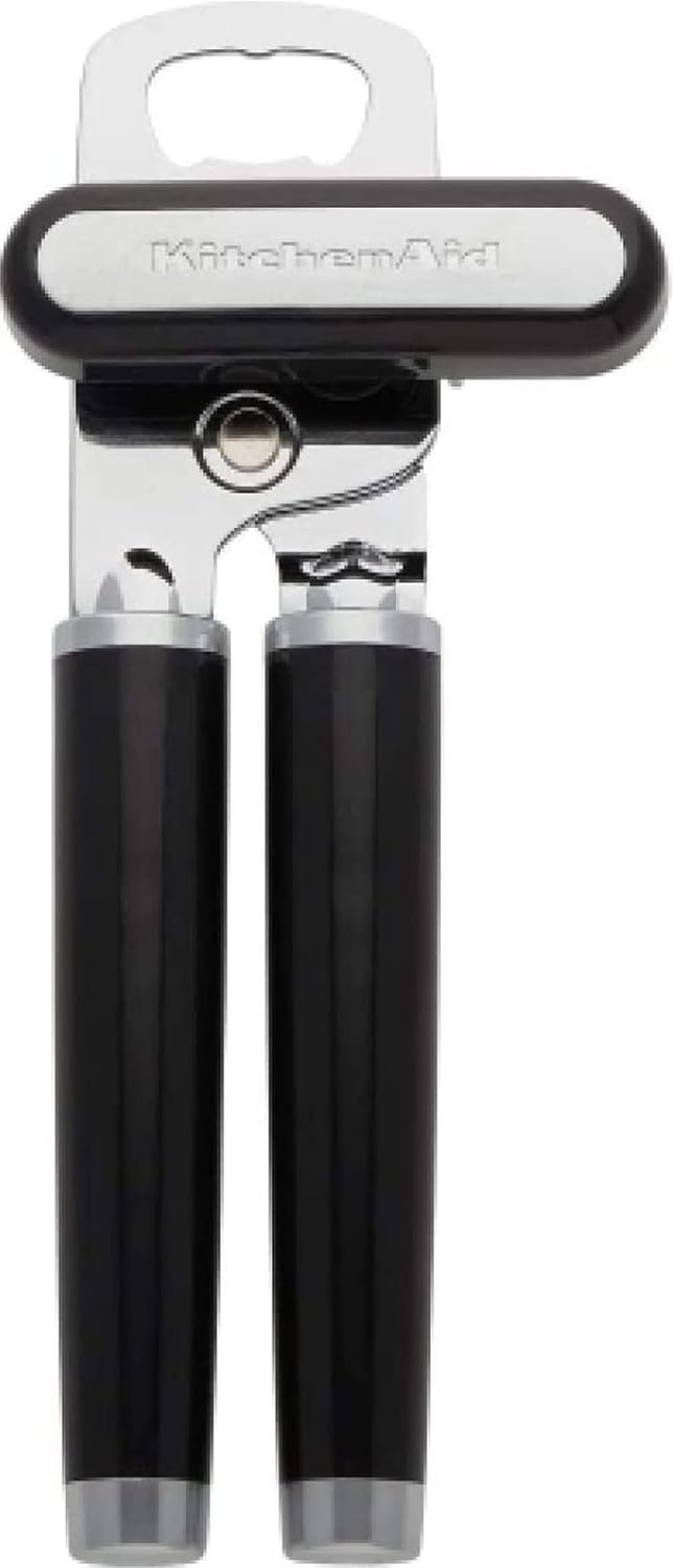 KitchenAid Classic Multifunction Can Opener and Bottle Opener Easy to Use, Razor Sharp Stainless Steel Cutting Wheel, Soft Ergonomic Handles, Black