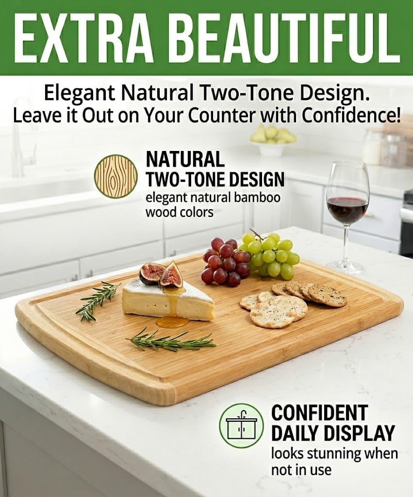INDESTRUCTIBLE Bamboo Cutting Board (Extra Large) with Vertical Grain Strength Technology - Non Toxic, Spacious and Lightweight 18" XL Chopping Board Gift - Replacements for Life - Image 9