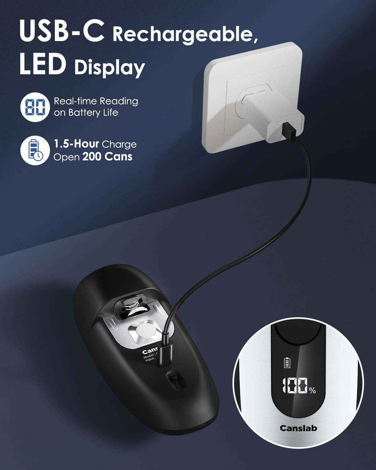 Canslab IRON Electric Can Opener, with LED Battery Track, Stainless Steel - Image 4