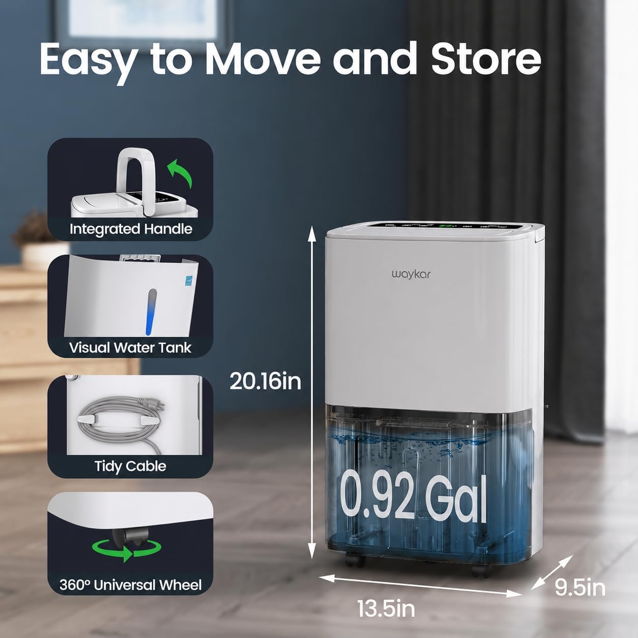 Waykar 80 Pints 2025 Energy Star Dehumidifier for Home up to 5,000 Sq. Ft, Ideal for Basement, Bathroom and Large Room with Drain Hose, Portable, Auto Defrost and Self-Drying - Image 8