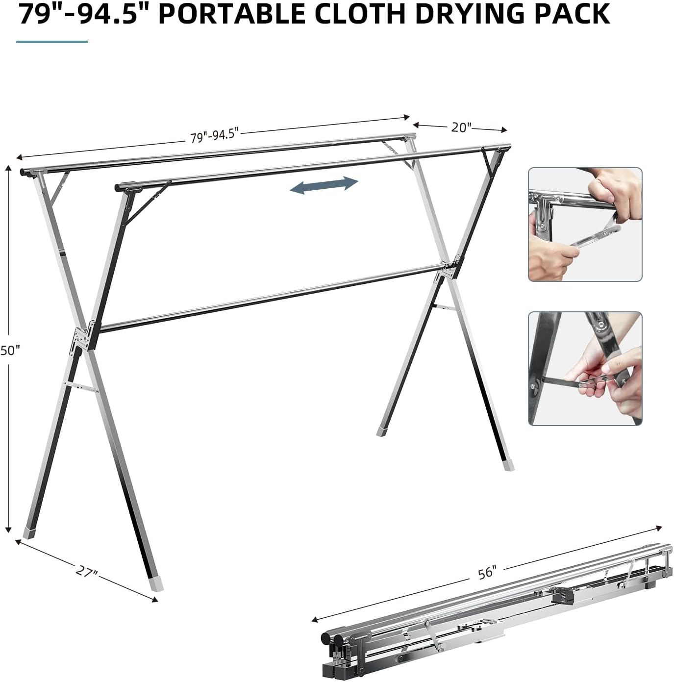 95" Clothes Drying Rack,Laundry Drying Rack Clothing for Indoor Outdoor - Image 6