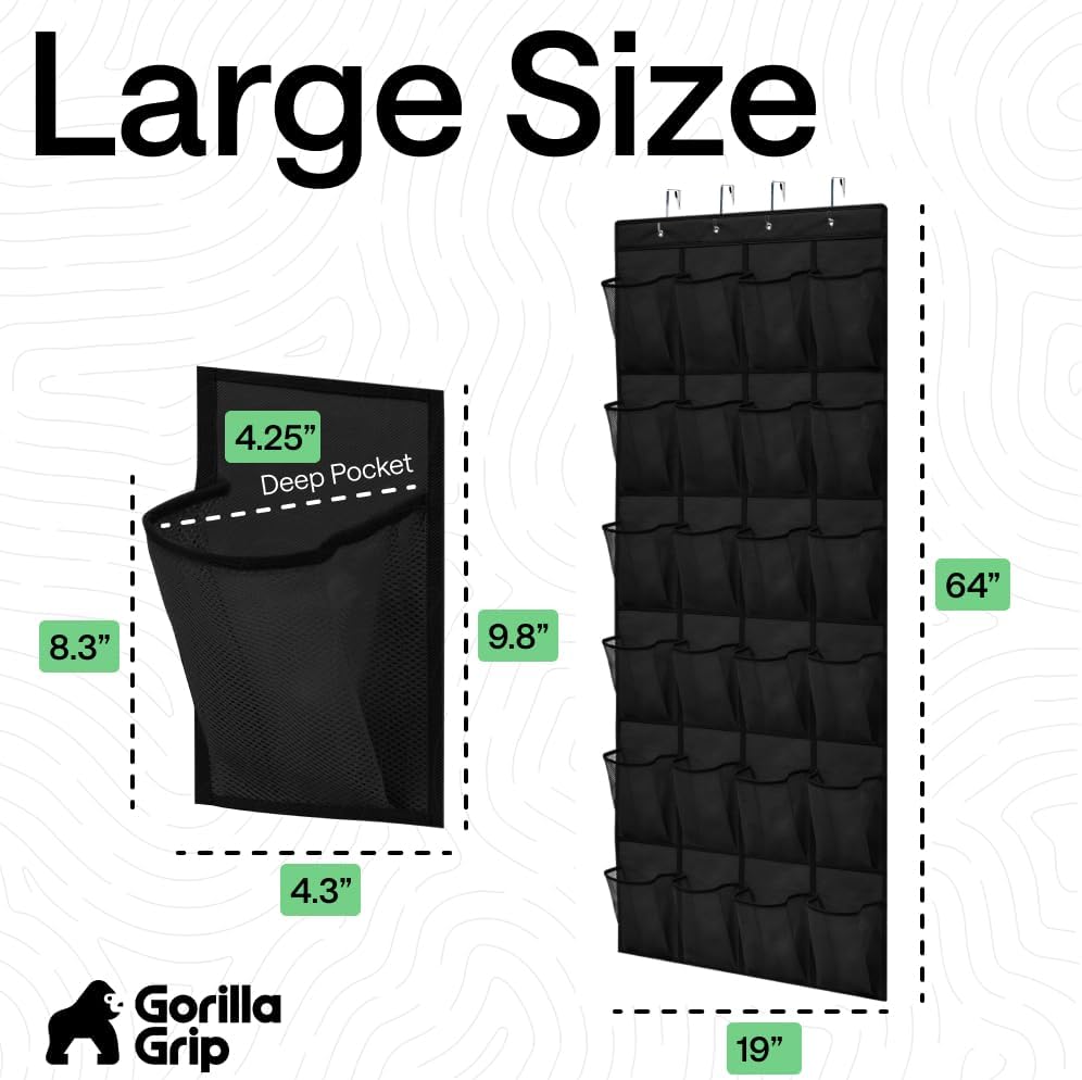 GORILLA GRIP Over the Door Shoe Organizer, 24 Large Pockets, Black - Image 7