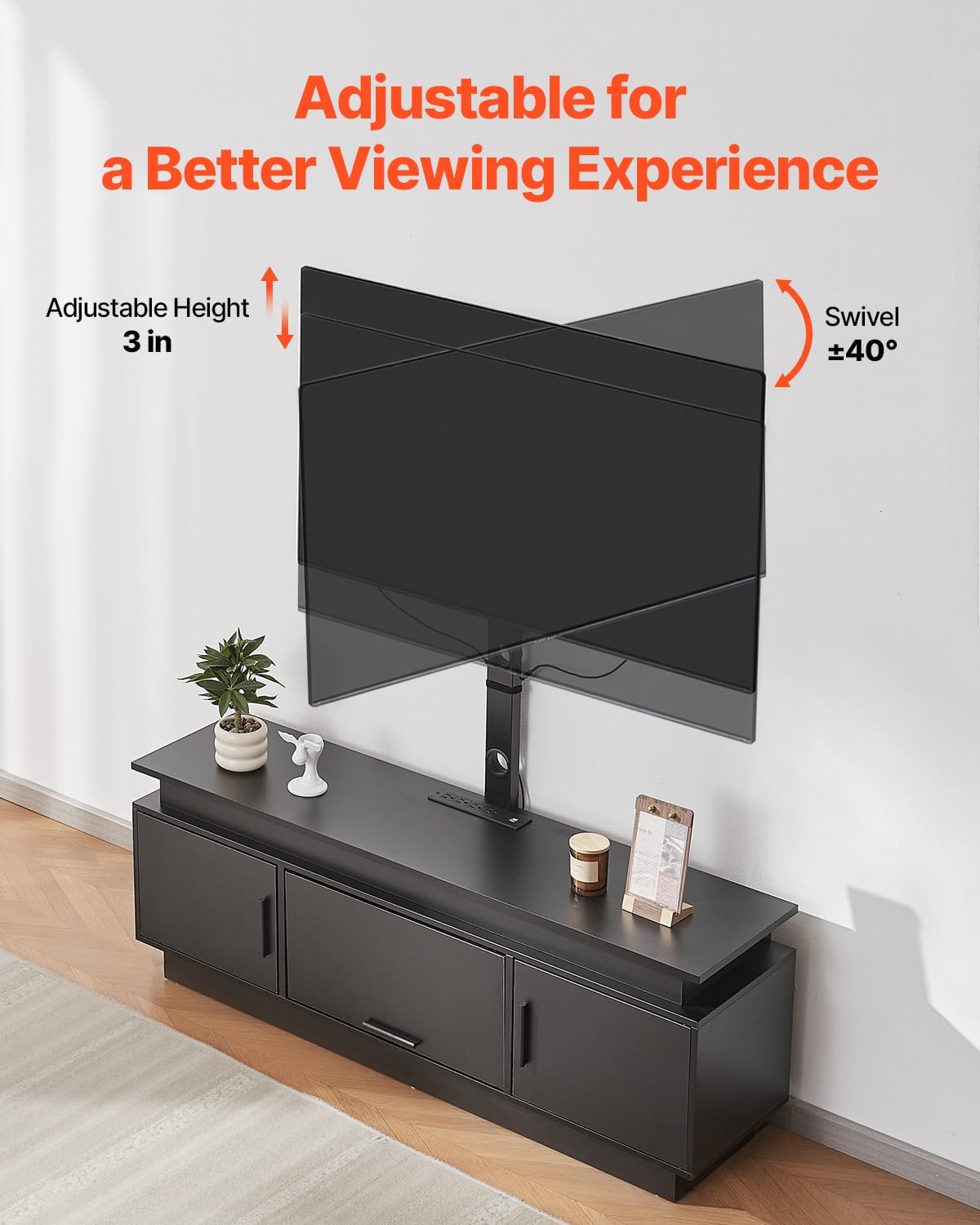 VEVOR 52" TV Stand with Mount for up to 75 in TVs, Entertainment Center with Power Outlet & LED Lights, Height Adjustable TV Console with Mount with 3 Tiers Storage Cabinets for Bedroom, Living Room - Image 6