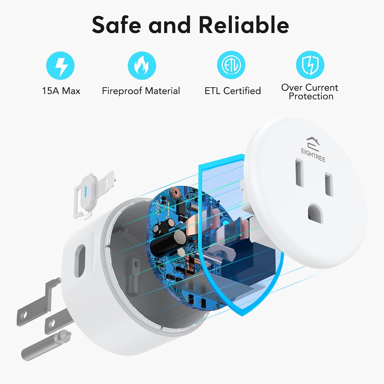 EIGHTREE Smart Plug WiFi Outlet Works with Alexa & Google Home, 15A, 4-Pack - Image 8