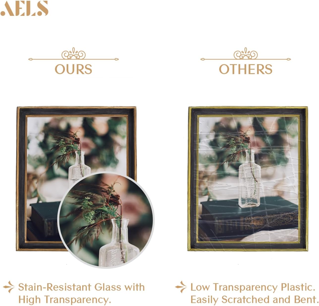 AELS 8x10 Inch Vintage Picture Frame, Elegant Antique Photo Frames with Glass Front, Photo Display, Tabletop Wall Hanging, Gift Ideas, Black with Gold Trim - Image 3